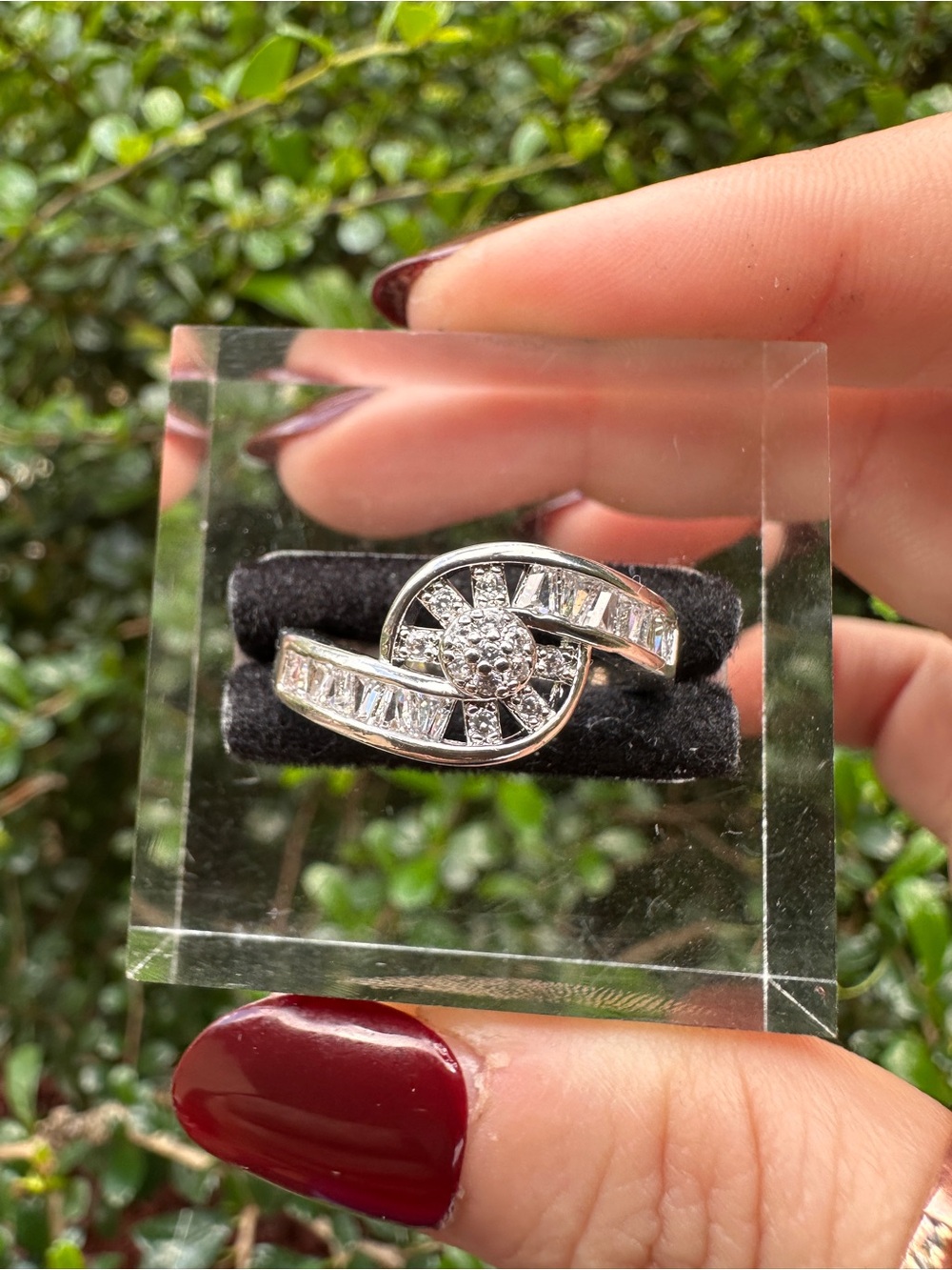 Silver Crystal Swirl Ring - White Ring